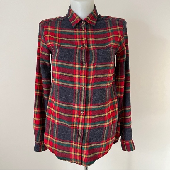 American Eagle Flannel Shirt AE Ahh-Mazingly  Soft Boyfriend Fit Red Blue Sz XXS - Picture 1 of 14